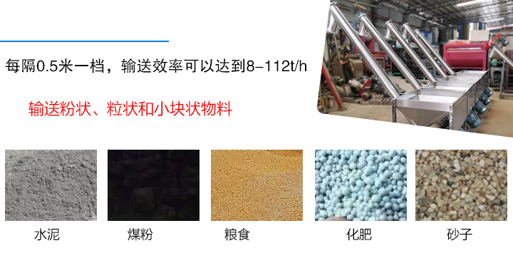 輸送粉狀、粒狀和小塊狀物料，如水泥、煤粉、糧食、化肥、灰渣、砂子等